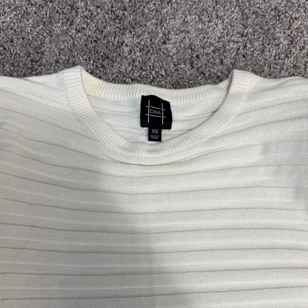 DNA couture Cream Ribbed Ruffle-Shoulder Sweater - Picture 2 of 3